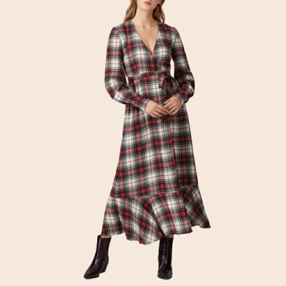 Petersyn Red & White Plaid Salal Wrap Midi Dress Size XS